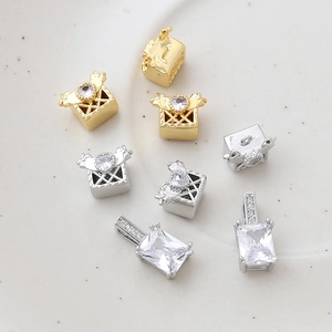 Luxury 14k gold plated cubic zirconia pendants with hollow gift box charms and crystals