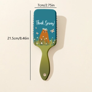Cartoon bear air cushion hairbrush with dimensions 21.5cm by 7cm in gradient green