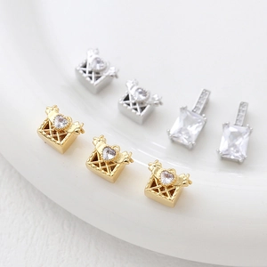 14k gold plated copper heart zircon and emerald cut pendants for DIY jewelry