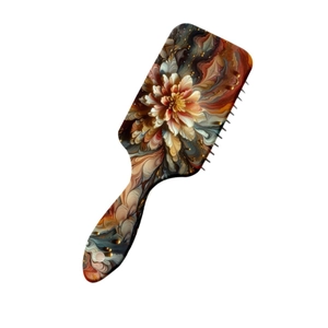 Floral air cushion hairbrush with retro gold flow pattern and rectangular massage head
