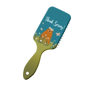 Cute cartoon marmot print paddle hair brush with Think Spring design for detangling