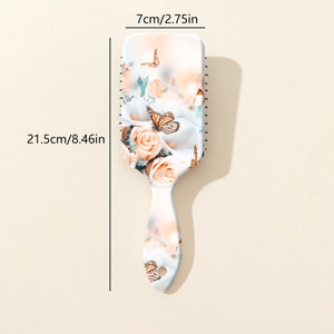 Brosse à cheveux massante à motif fleurs et papillons pour cuir chevelu et volume