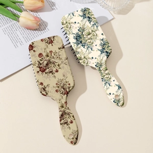 Floral print hair cushion brushes for scalp massage and detangling in retro style