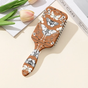 Brosse à cheveux à coussin d'air terre cuite avec motif papillon et fleurs vintage