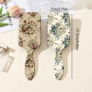 Vintage floral print hair brush set with scalp massage cushion and 21.5cm length details