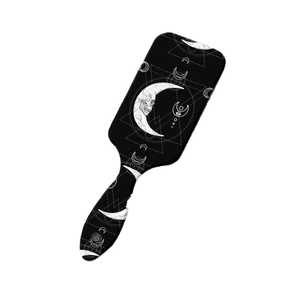 Gothic moon and skull printed air cushion hairbrush with matte black finish and star patterns