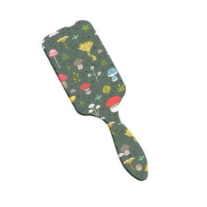 Spazzola piatta portatile con motivi di funghi colorati e manico verde per ragazze