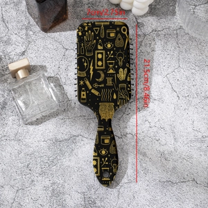 Retro black air cushion massage hairbrush with golden mystic patterns for scalp care