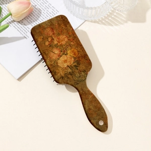 Vintage Floral Print Paddle Hair Brush Detangling Air Cushion Massage Comb For Women Anti-Static Styling Tool With Hanging Hole