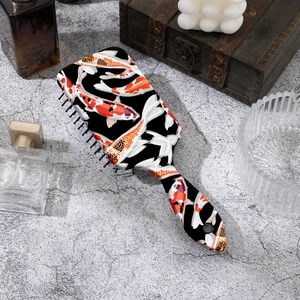 Brosse à cheveux à coussin d'air imprimé carpe koï sur marbre avec accessoires rétro