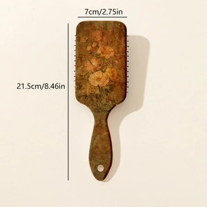 Vintage floral pattern cushion hairbrush for detangling and scalp massage 21.5cm long