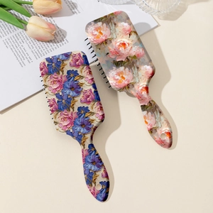 Vintage Oil Painting Floral Paddle Hair Brush Massaging Cushion Detangling Comb For Women Thick Thin Curly Hair Styling Tool