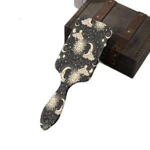 Brosse à cheveux rectangulaire à coussin d'air avec motifs célestes dorés sur boîte bois