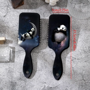 Cute panda print hair brush set with massage air cushion and wide teeth in starry blue