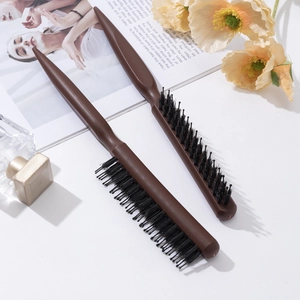 Brown hair styling set with boar bristle brush and pointed tail comb for salon hair sectioning