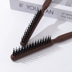Three-row boar bristle hair styling brushes with ergonomic dark red handles