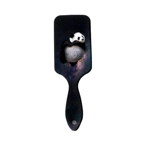 Cartoon panda on starry sky background massage paddle hairbrush for scalp relaxation