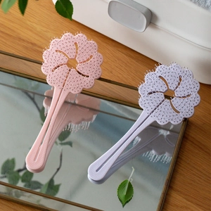 Cute cloud-shaped mini hairbrush with hollow flower design for scalp massage in pink and purple