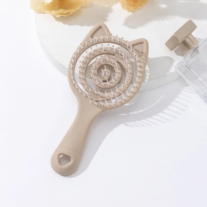 Cat ear design hair brush with spiral hollow structure in khaki color for scalp massage