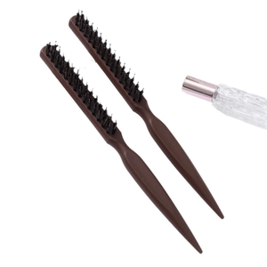 Three-row boar bristle teasing hairbrush with pointed tail handle for hairstyling