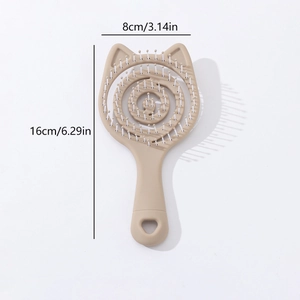 Cat-ear shaped hollow massage hairbrush in khaki with white round-tip bristles