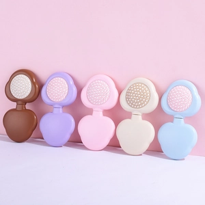 Foldable heart-shaped air cushion hairbrush with mirror in five assorted macaron colors