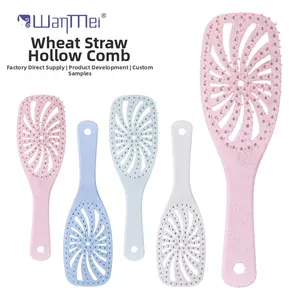 Eco-friendly wheat straw hollow hairbrushes in multiple colors with spiral design