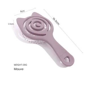 Cat-ear shaped hollow spiral massage hairbrush in mauve color with size dimensions