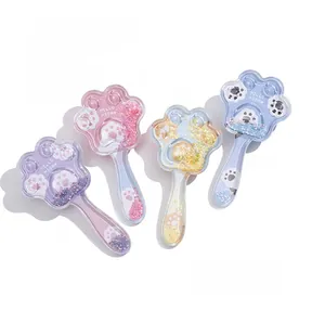 Glitter cat paw air cushion hairbrush set in purple pink green and blue colors