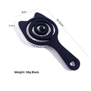 Macro detail of black cat-ear hairbrush with hollow spiral design and 16.5cm dimensions