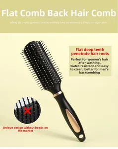 Macro view of waterproof professional hair styling brush with polished gold handle accents