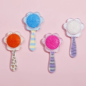 Mini heart-shaped air cushion hairbrush set with leopard and colorful patterns
