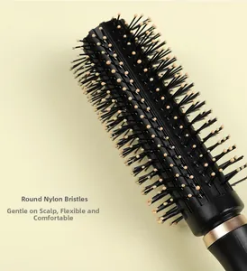 Macro detail of round nylon bristles with flexible scalp-protecting tips on a hair brush
