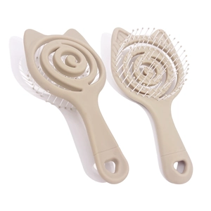 Portable cat-ear vented hair brush in beige for scalp massage and hair volumizing