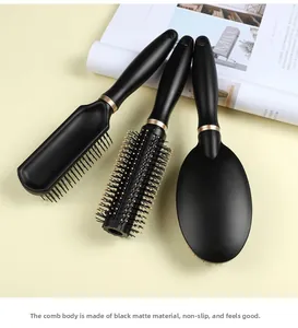 Three-piece professional black matte hair brush set with elegant rose gold accents