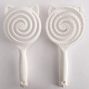 Portable white cat ear hairbrush with hollow spiral design and massage air cushion