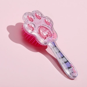 Pink cat paw air cushion hairbrush with glitter sequins and Miss You lettering