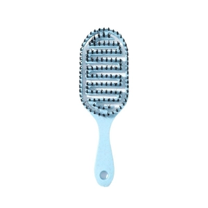 Sky blue hollow detangling hair brush with S-shaped vents and ergonomic handle