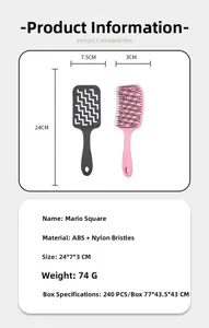 Detailed view showing dimensions and weight of the eco-friendly curved vent hairbrush