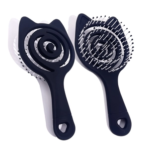 Portable cat-ear massage hairbrush set with hollow spiral design and white bristles