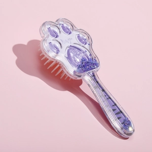 Purple cat paw air cushion hairbrush with glitter sequins and cute tiger stripe patterns
