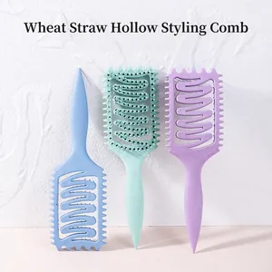 Wheat straw hollow Z-shape styling combs in pastel blue, mint green, and purple colors
