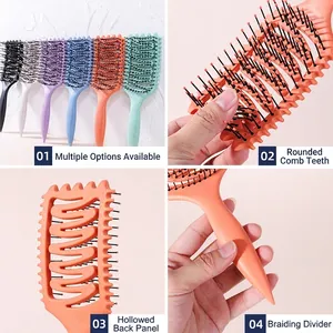 Multicolor vented hairbrush set with scalp massage bristles and pointed tail handle