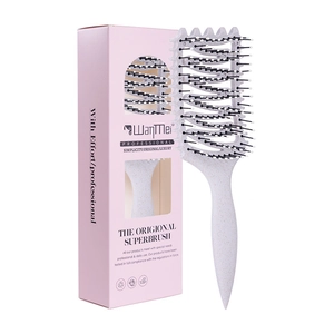 Light gray hollow-out vented hairbrush for styling with premium pink gift box packaging
