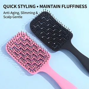 Eco-friendly curved vent hair brushes in pink and black for scalp massage and styling