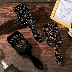 Vintage Moon Stars Forest Deer Printed Air Cushion Massage Hair Brush ABS Anti-Static Paddle Brush For Detangling Women