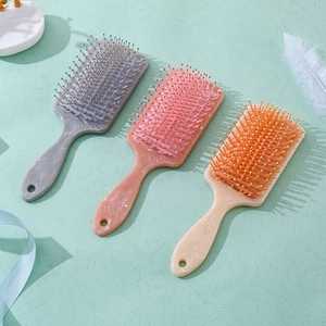 Set of square marble texture hairbrushes with air cushions in pink, beige and grey