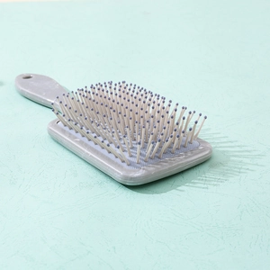 Square marble pattern hair brush with massage air cushion and soft purple bristles