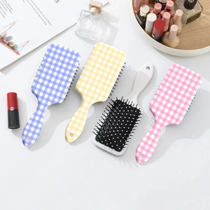 Square checkered air cushion hairbrush set in purple yellow pink for scalp massage