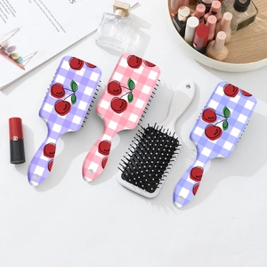 Portable cherry plaid print air cushion hairbrush set for scalp massage and hair smoothing